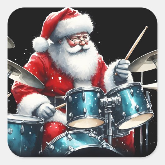Drumming Santa breitet Rocking Holiday Chef Quadratischer Aufkleber (Vorderseite)