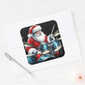 Drumming Santa breitet Rocking Holiday Chef Quadratischer Aufkleber (Umschlag)