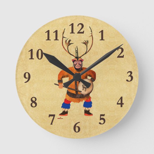 Drumming Shaman Runde Wanduhr (Vorderseite)