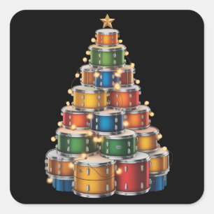 Drumms Xmas Weihnachtsbaum Drummer Quadratischer Aufkleber