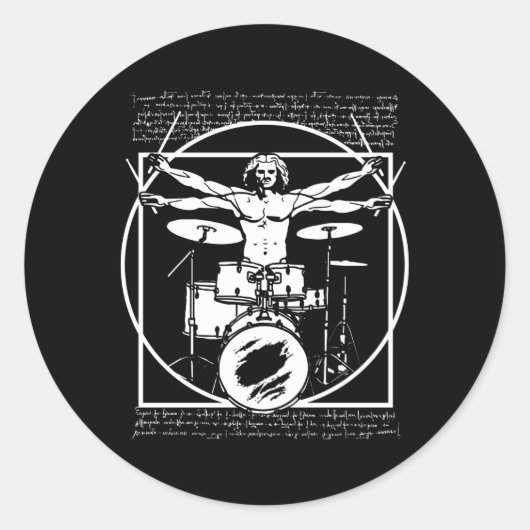Drums Drum Player Da Vinci Drummer Vitruvian Runder Aufkleber (Vorderseite)