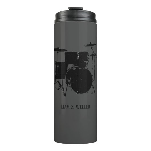 Drums Drummer Music Black Thermal Tumbler Thermosbecher (Vorderseite)