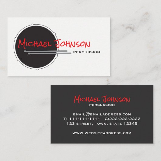 Drums Drummer Schlagzeug Minimal Black Music Cool Visitenkarte (Vorne/Hinten)