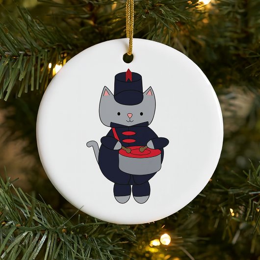 Drums Marching Band Cat Navy Blue Red Personalize Keramik Ornament