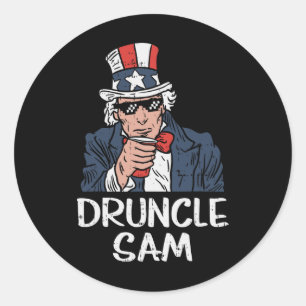 Druncle Sam Lustiger Onkel Sam Bier 4. Juli Party Runder Aufkleber