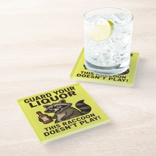 Drunk Raccoon Glasuntersetzer (Schrägansicht)