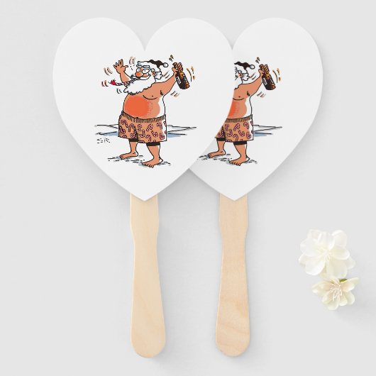 Drunk Santa heart hand fans Fächer (Vorne und Hinten)