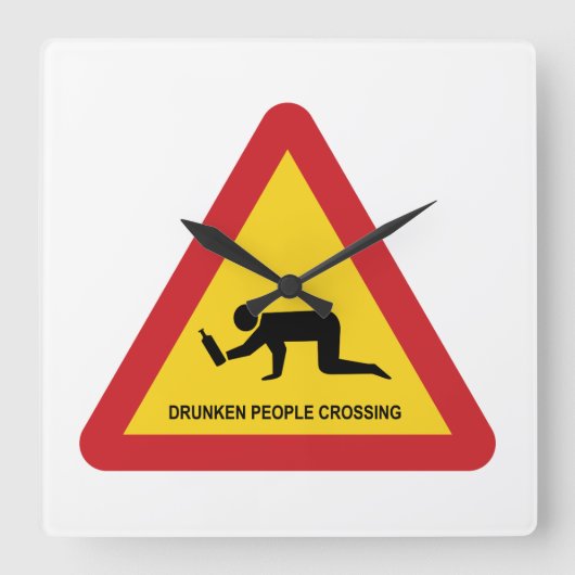 DRUNKEN PEOPLE CROSSING TRAFFIC SIGN QUADRATISCHE WANDUHR (Vorderseite)