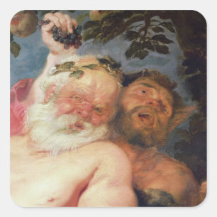 Drunken Silenus, unterstützt von Satyrs, c.1620 Quadratischer Aufkleber