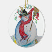 DRUNKEN SNOWMAN MIT VÖGELN WINTER FERIENPARTEI KERAMIKORNAMENT (Links)