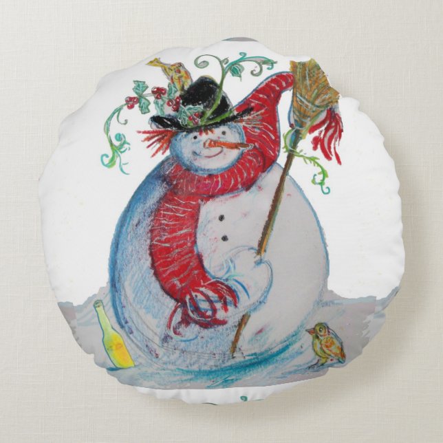 DRUNKEN SNOWMAN RUNDES KISSEN (Rückseite)