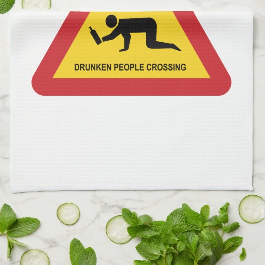 DRUNKENDE MENSCHEN ÜBERQUEREN VERKEHRSSIGN GESCHIRRTUCH (Gefaltet)