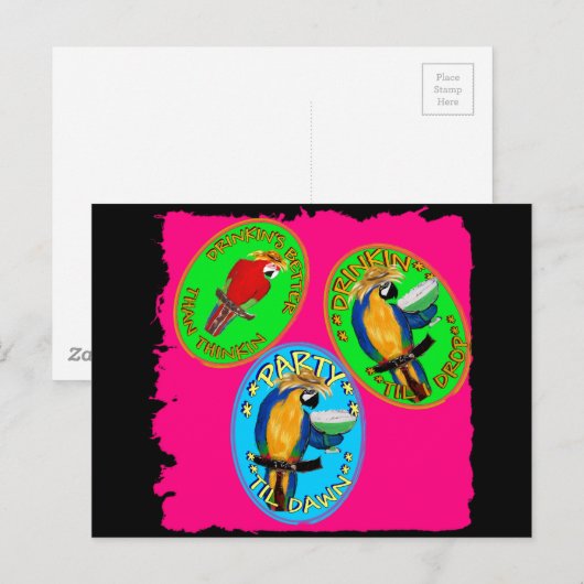 DRUNKIN PARROTS POSTKARTE (Vorne/Hinten)