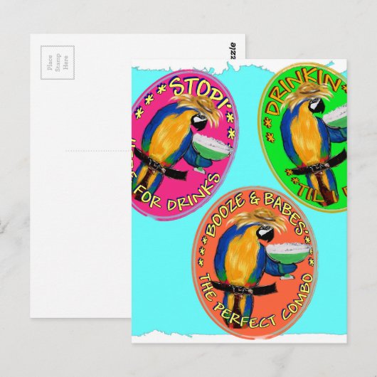DRUNKIN PARROTS POSTKARTE (Vorne/Hinten)