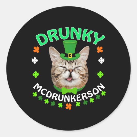 Drunky Mcdrunkerson St Patrick's Day Cat Runder Aufkleber (Vorderseite)