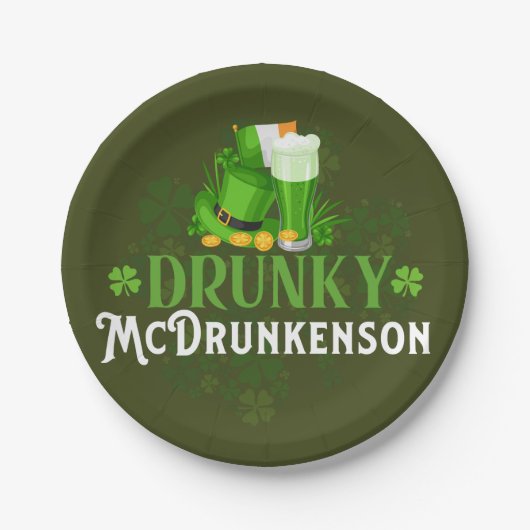 Drunky McDrunkerson St. Patrick's Day Pappteller (Vorderseite)