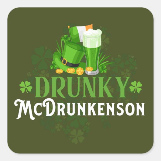 Drunky McDrunkerson St. Patrick's Day Quadratischer Aufkleber (Vorderseite)
