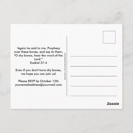 DRY BONES Christliches Halloween-Party Einladung Postkarte (Rückseite)