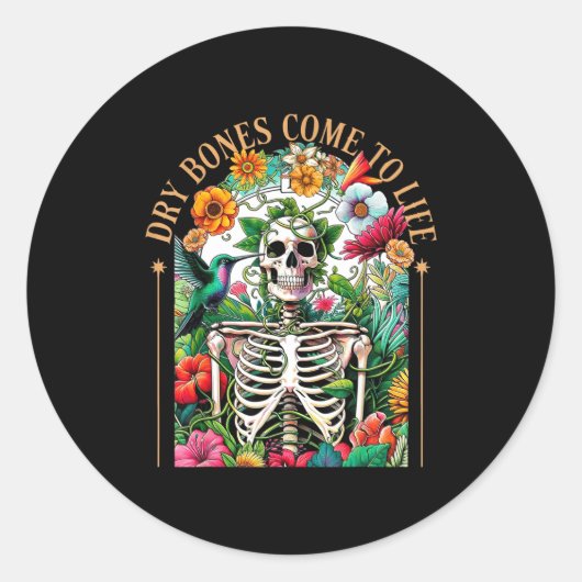 Dry Bones Come Alive Funny Skeleton Floral Christi Runder Aufkleber (Vorderseite)