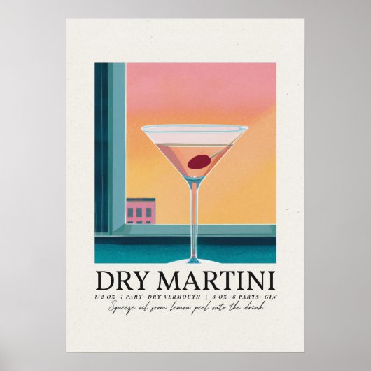 Dry Martini Pink Sunset Retro Art Poster (Vorne)