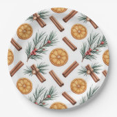 Dry Oranges Cinnamon Sticks Fir Branches Napkins Pappteller (Vorderseite)