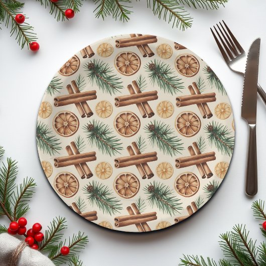 Dry Oranges Cinnamon Sticks Fir Branches Pappteller