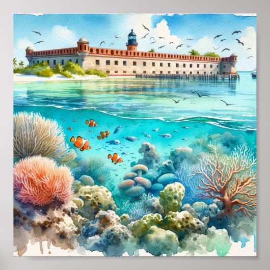 Dry Tortugas Nationalpark Fort Aquarell Poster (Vorne)