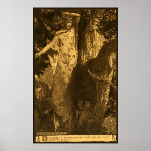 Dryad Girl Stehend durch Baum Im Spuk Mondschein Poster (Vorne)