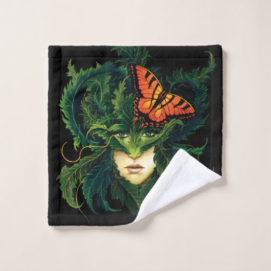 Dryad Green Blätter Butterfly Badhandtuch Set (Waschlappen)