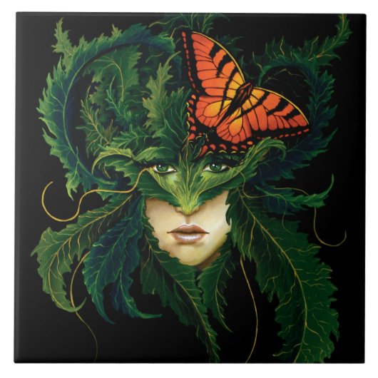 Dryad Green Blätter Butterfly Fliese (Vorderseite)
