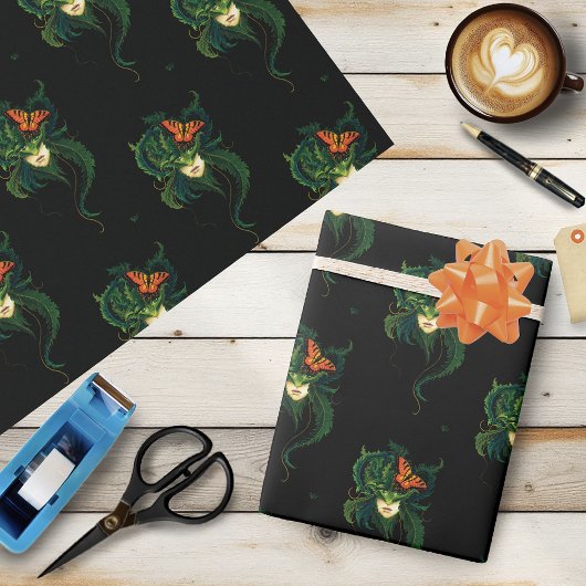 Dryad Green Blätter Butterfly Geschenkpapier
