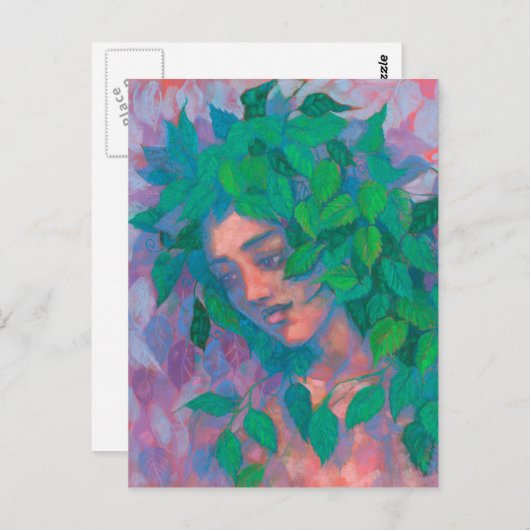 Dryad Tree Spirit Green Blätter Surreal Fantasy Ar Postkarte (Vorne/Hinten)