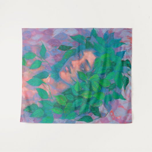 Dryad Tree Spirit Green Blätter Surreal Fantasy Ar Wandteppich (Vorderseite (Horizontal))