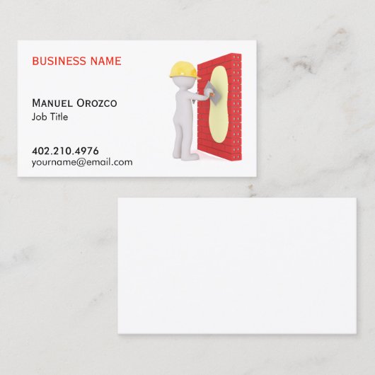 Drywall Installer Cartoon Construction Visitenkarte (Vorne/Hinten)
