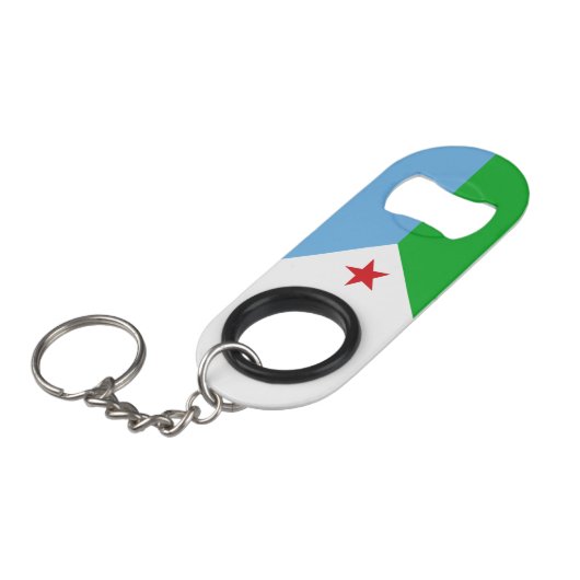 Dschibuti-Flagge Mini Flaschenöffner (Vorderseite Schrägansicht)