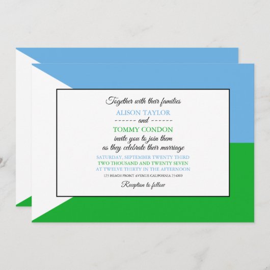 Dschibuttische Flagge, Flagge von Dschibuti Hochze Einladung (Vorne/Hinten)