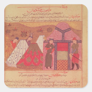 Dschingis Khan außerhalb seines Zeltes Quadratischer Aufkleber