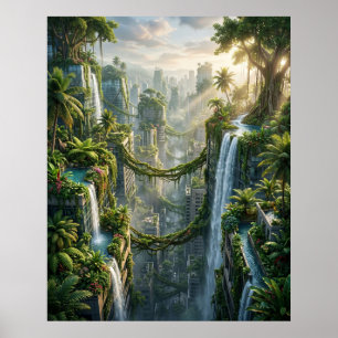 Dschungel auf dem Dach über der Stadt Poster