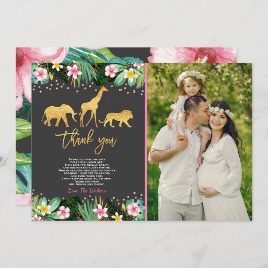 Dschungel-Babyparty danken Ihnen, Dschungel-Dusche Dankeskarte (Vorne/Hinten)