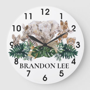 Dschungel Babys Safari Afrikanischer Elefant Perso Große Wanduhr