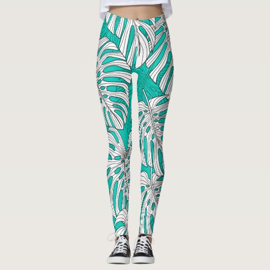 Dschungel Blätter Tropenflora Nahtlos Leggings (Vorderseite)