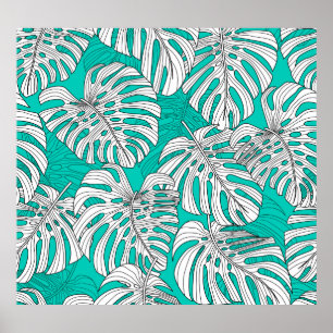 Dschungel Blätter Tropenflora Nahtlos Poster