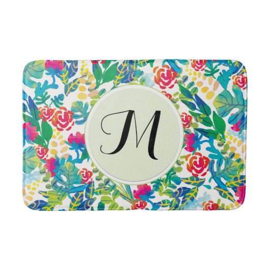 Dschungel-Blume Floral Fine Monogramm Badematte (Vorderseite)