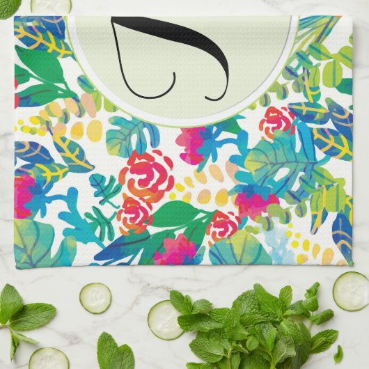 Dschungel-Blume Floral Fine Monogramm Geschirrtuch (Gefaltet)