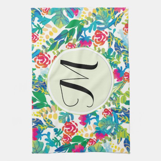 Dschungel-Blume Floral Fine Monogramm Geschirrtuch (Vertikal)