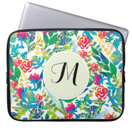 Dschungel-Blume Floral Fine Monogramm Laptopschutzhülle