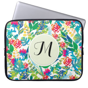 Dschungel-Blume Floral Fine Monogramm Laptopschutzhülle