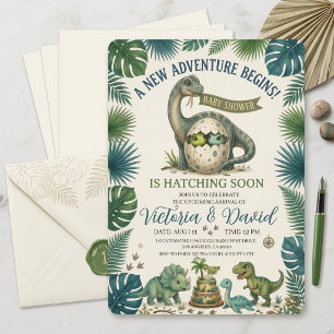 Dschungel-Dinosaurier schlüpft bald - Babyshower-E Einladung