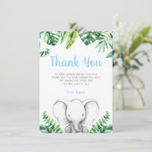 Dschungel-Elefant-Jungen-Babyparty Dankeskarte (Stehend Vorderseite)
