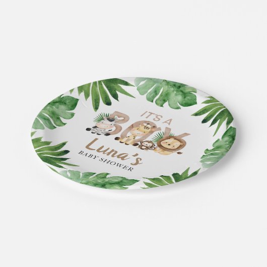 Dschungel Es ist eine junge Babydusche Papierplatt Pappteller (Schrägansicht)